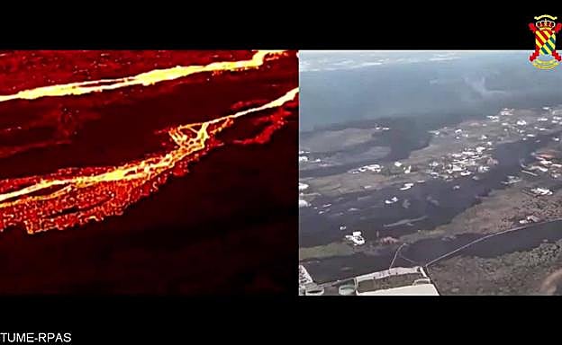 Vídeo. La llegada de la nueva colada a la isla baja a vista de dron